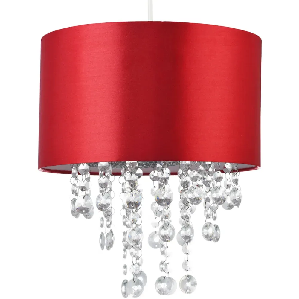 Satin Fabric Pendant Shade with Acrylic Droplets - Red