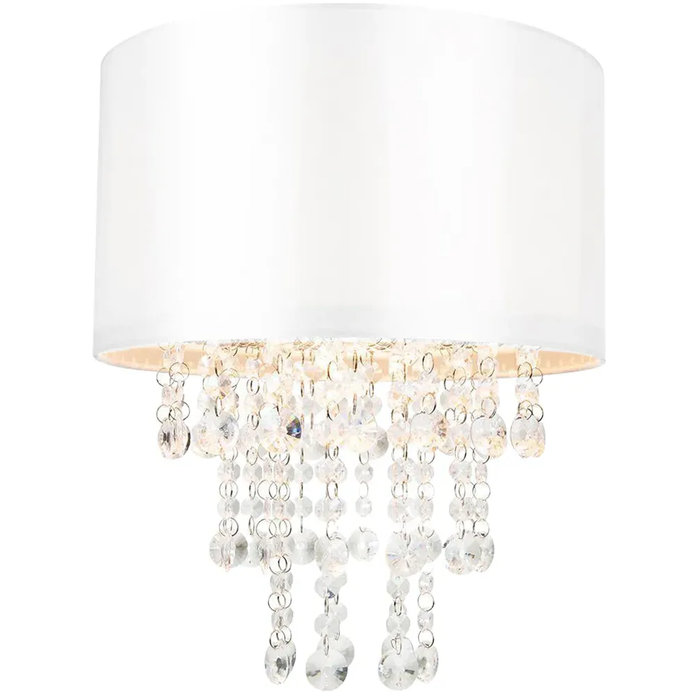 Satin Fabric Pendant Shade with Acrylic Droplets - White