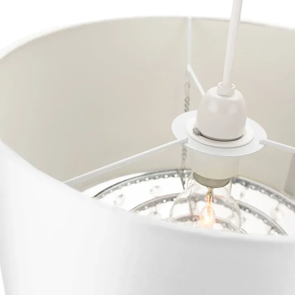 Satin Fabric Pendant Shade with Acrylic Droplets - White