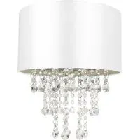 Satin Fabric Pendant Shade with Acrylic Droplets - White