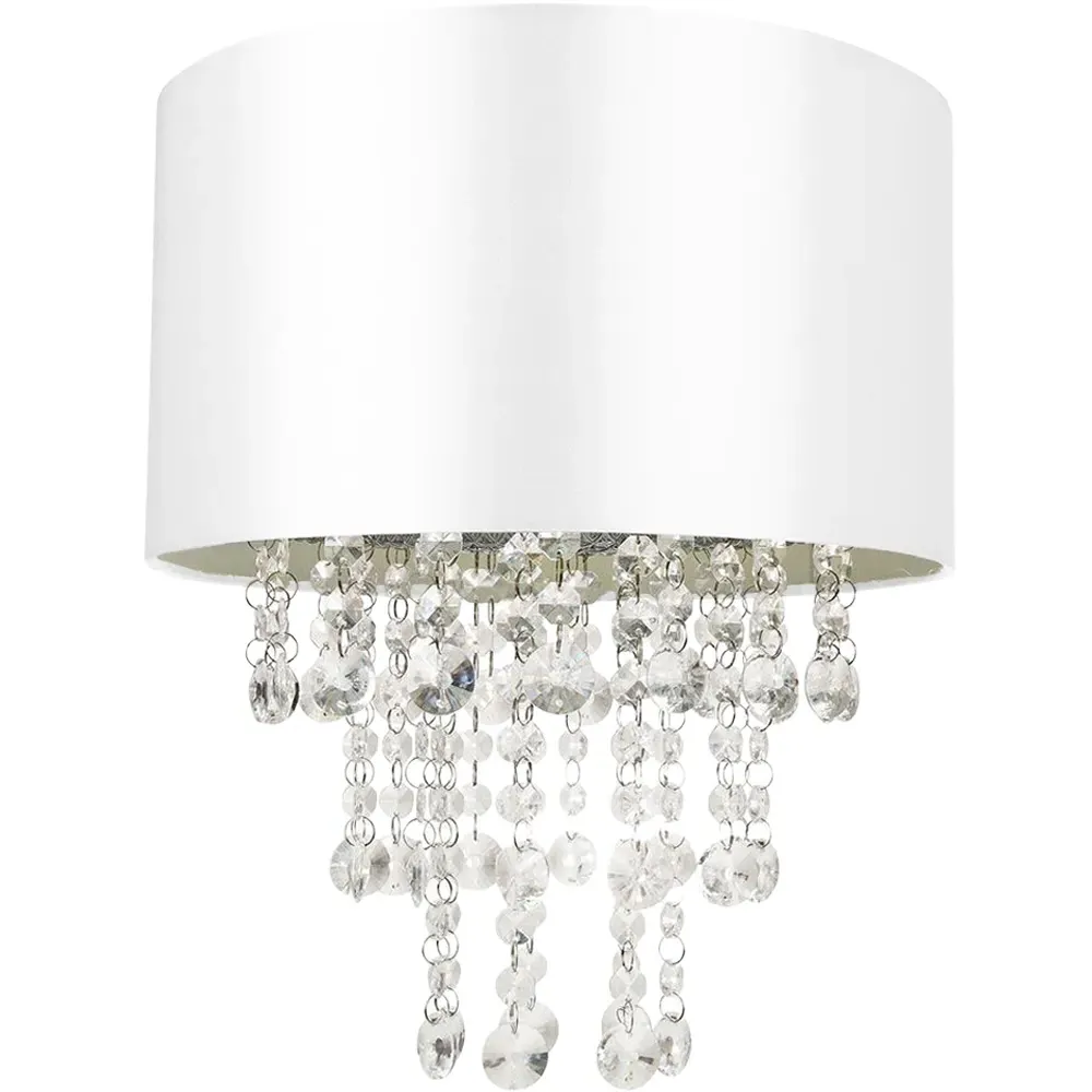 Satin Fabric Pendant Shade with Acrylic Droplets - White