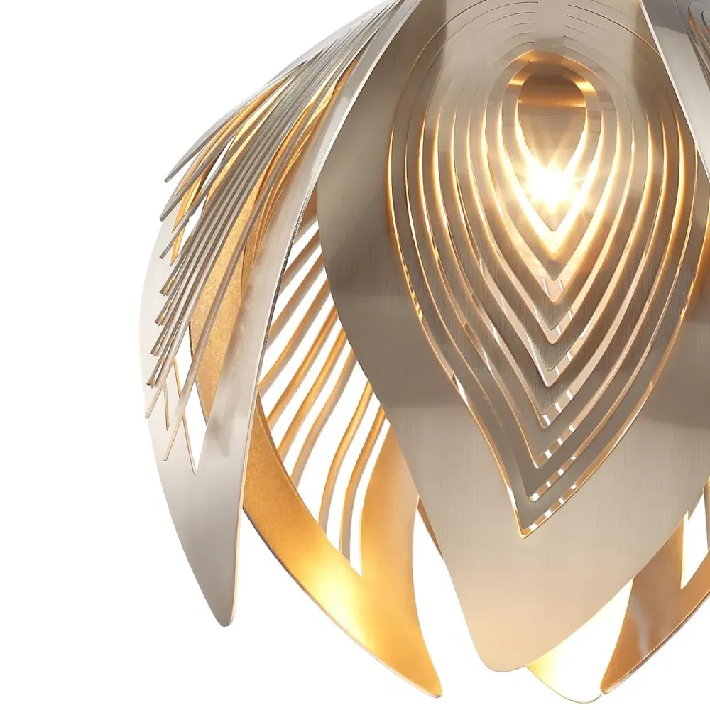 Satin Nickel Semi Flush Ceiling Light with Large Leaves