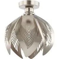 Satin Nickel Semi Flush Ceiling Light with Large Leaves