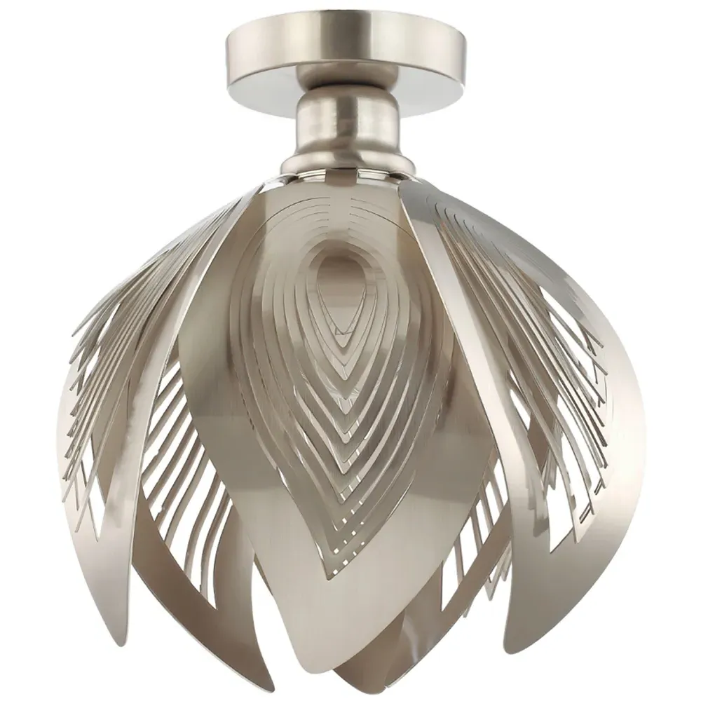 Satin Nickel Semi Flush Ceiling Light with Large Leaves