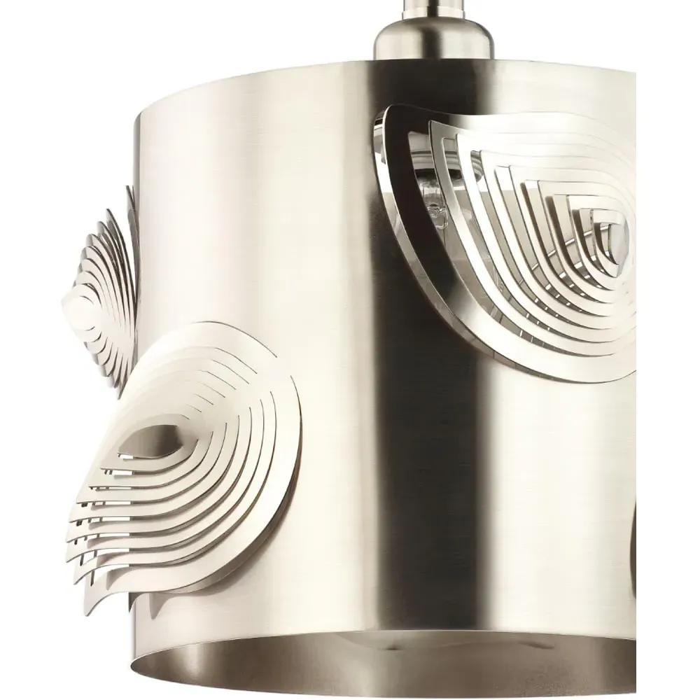 Satin Nickel Semi Flush Ceiling Light with Laser Cut Leaves