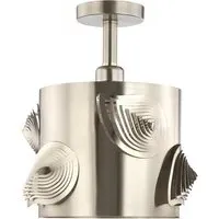 Satin Nickel Semi Flush Ceiling Light with Laser Cut Leaves