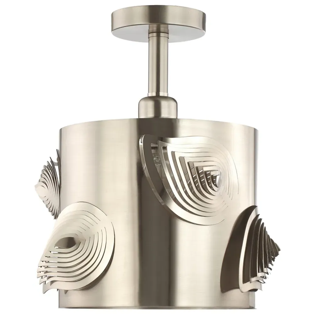 Satin Nickel Semi Flush Ceiling Light with Laser Cut Leaves