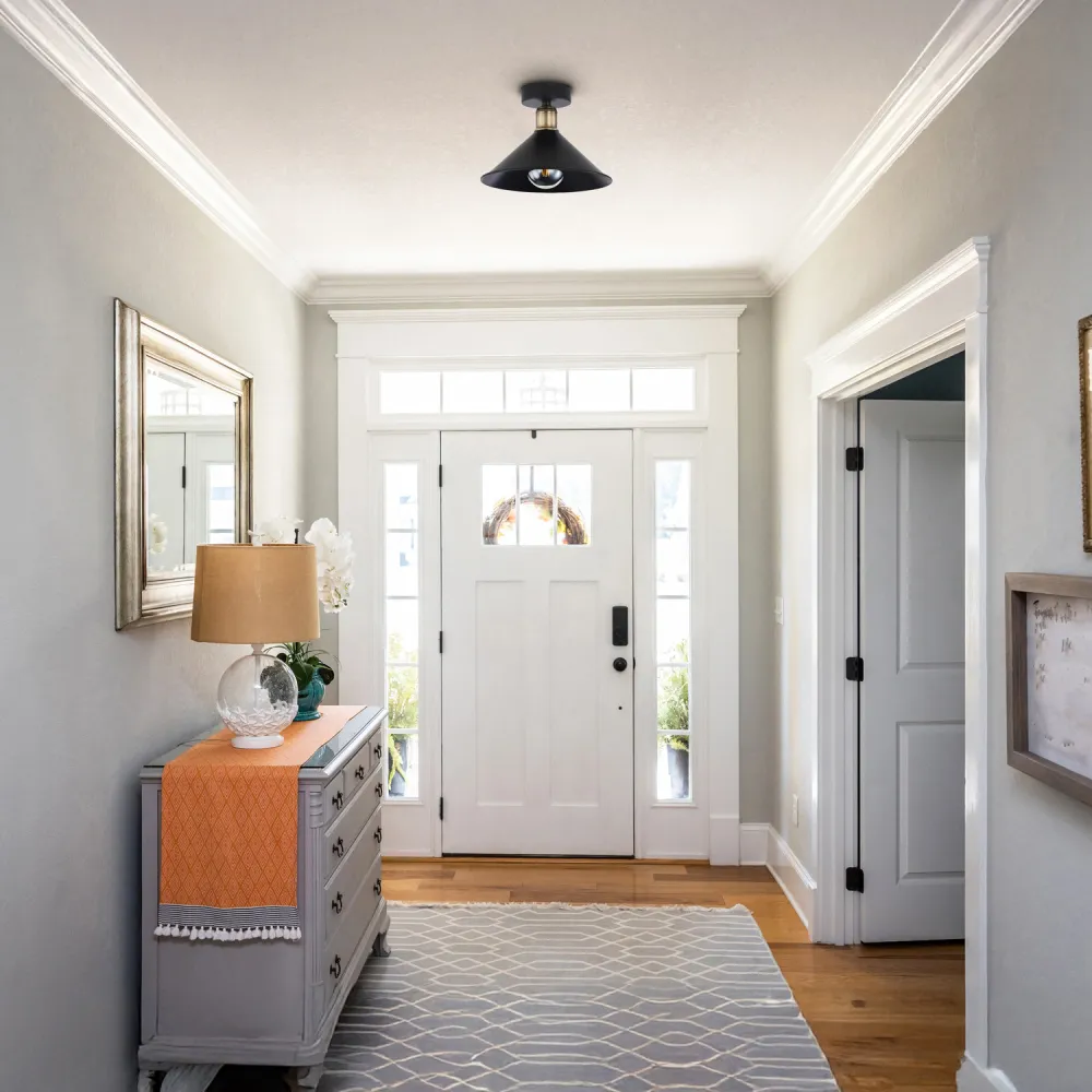 Semi Flush Ceiling Light - Black, Antique Brass