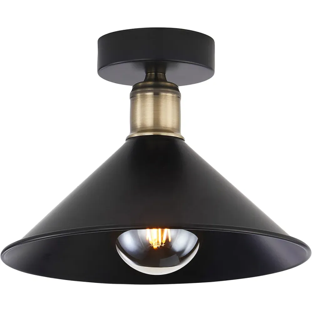 Semi Flush Ceiling Light - Black, Antique Brass