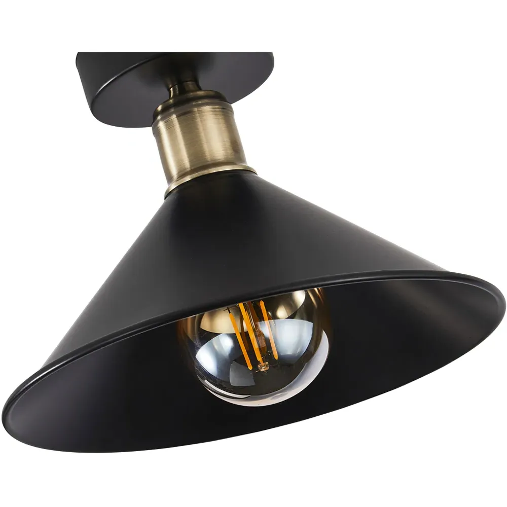 Semi Flush Ceiling Light - Black, Antique Brass