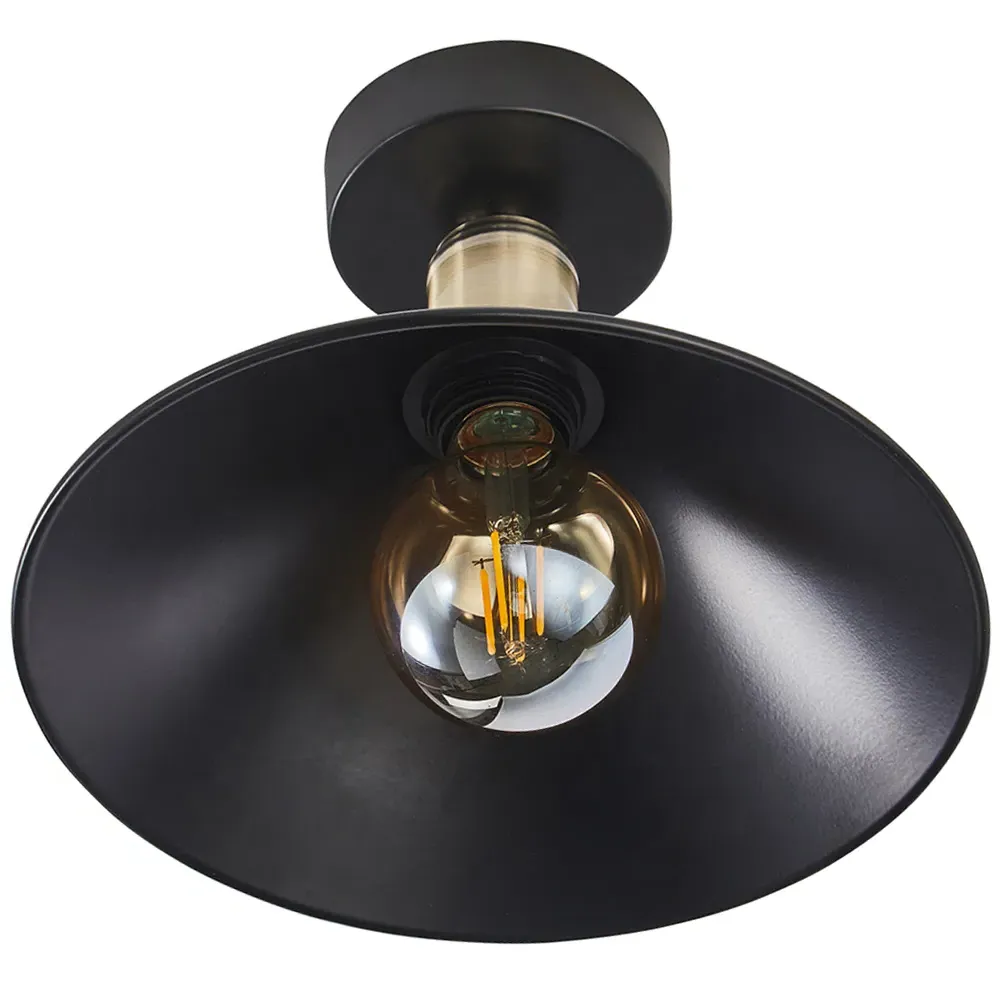Semi Flush Ceiling Light - Black, Antique Brass