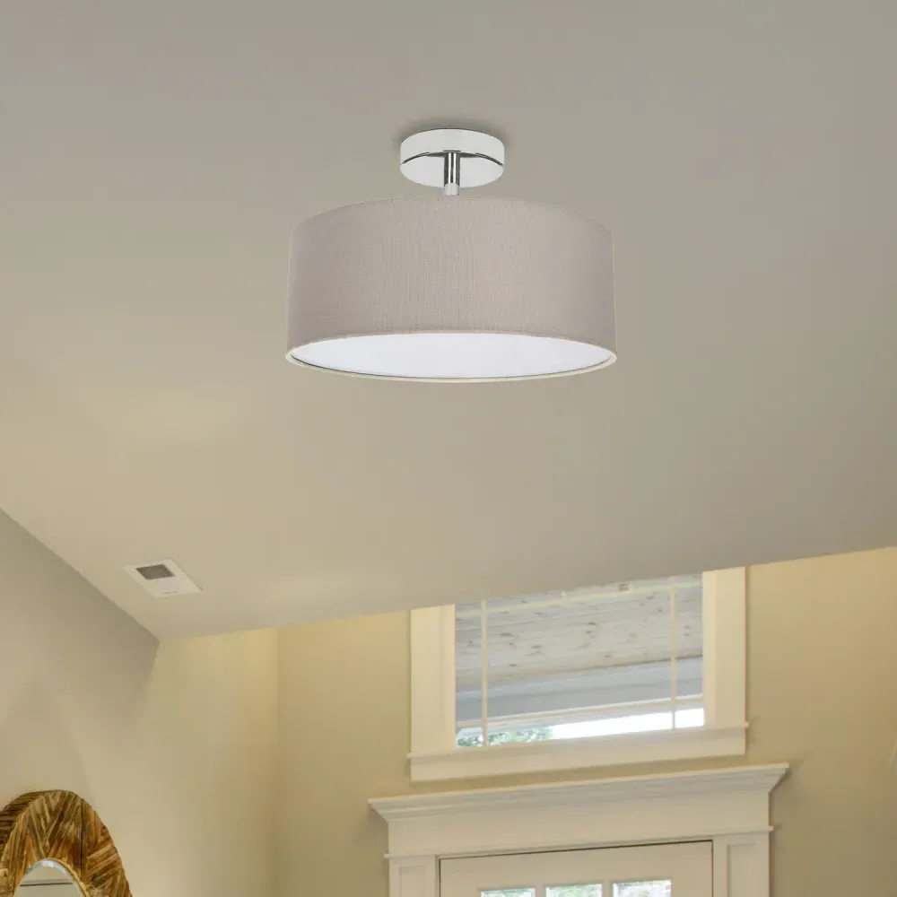 Semi Flush Ceiling Light with Diffuser - Grey, Linen