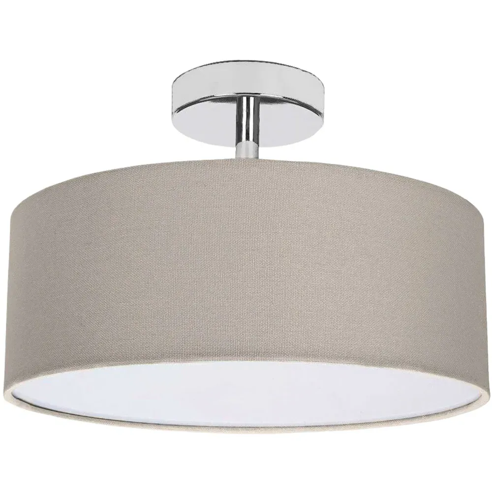 Semi Flush Ceiling Light with Diffuser - Grey, Linen