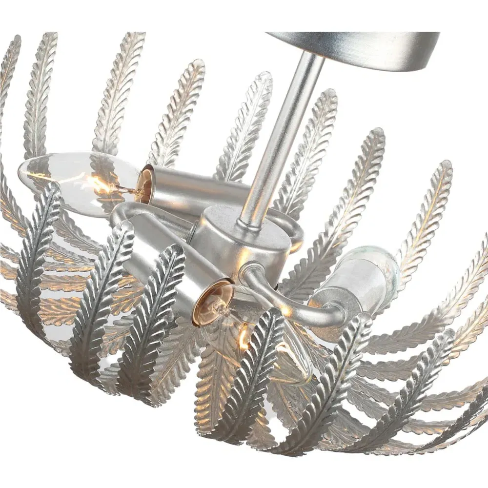 Semi Flush Ceiling Light with Fern Stems - Silver Foil