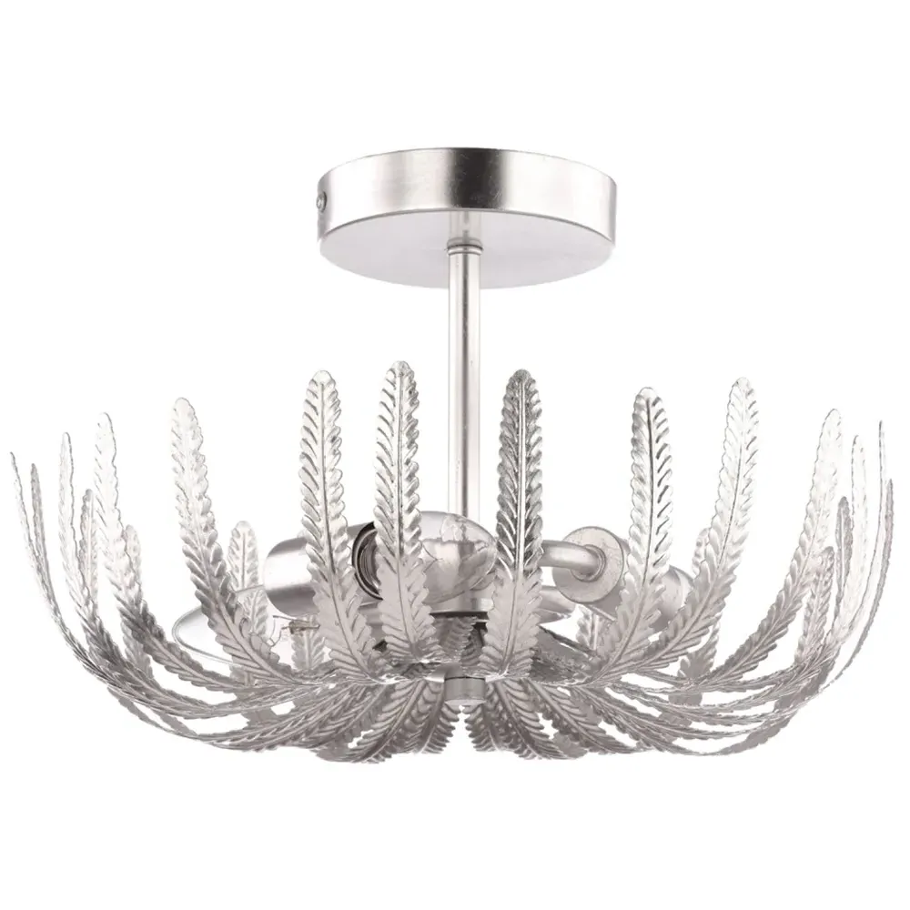 Semi Flush Ceiling Light with Fern Stems - Silver Foil image