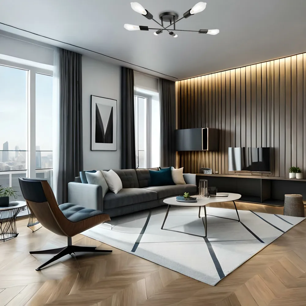 Semi Flush Ceiling Light with Metal Arms - Black