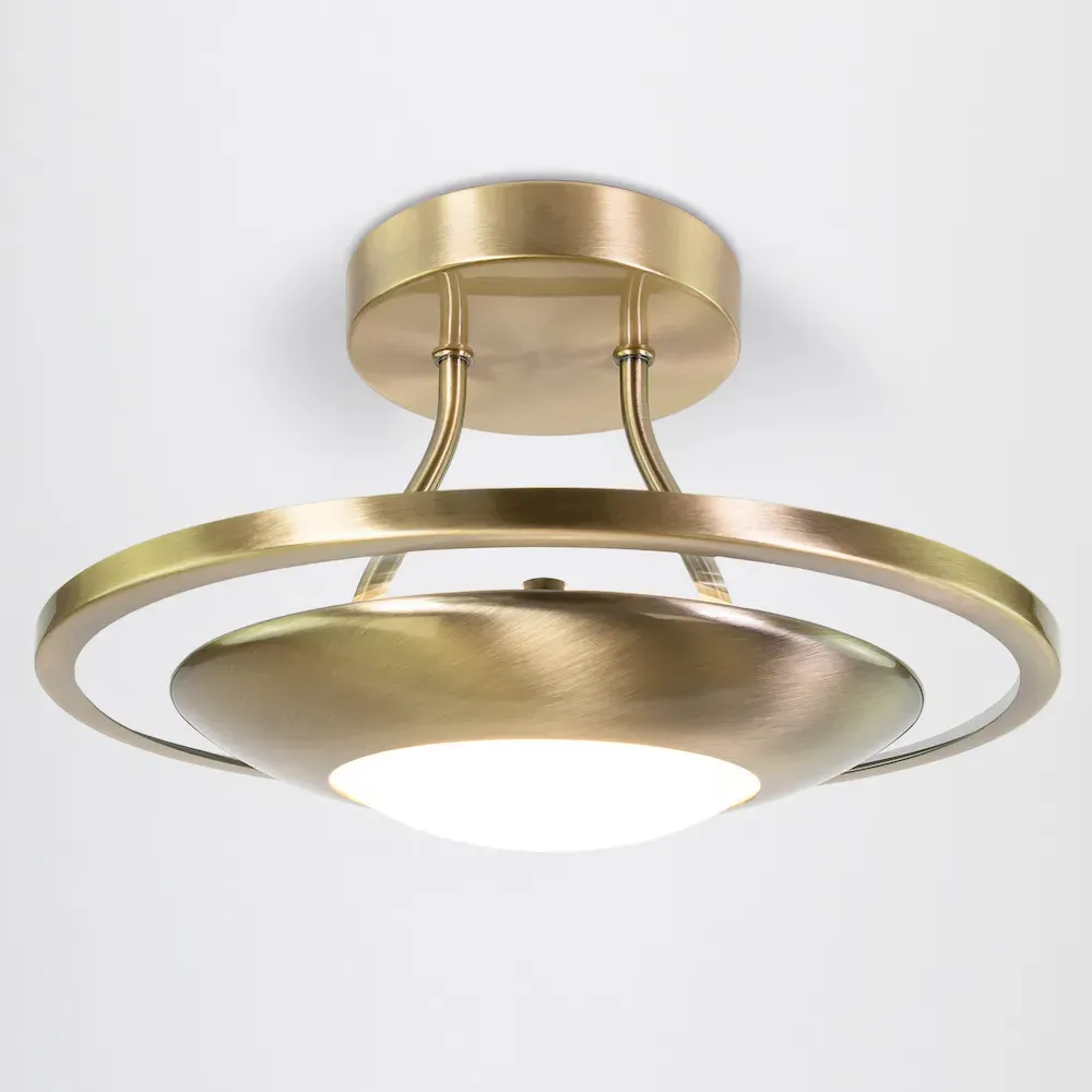 Semi Flush LED Ceiling Light with Glass Diffuser - Gold