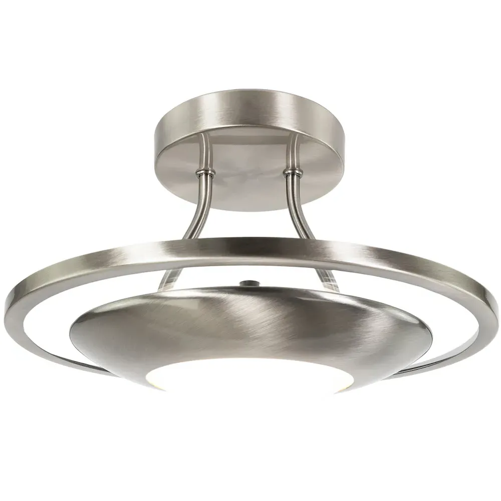 Semi Flush LED Ceiling Light with Glass Diffuser - Silver