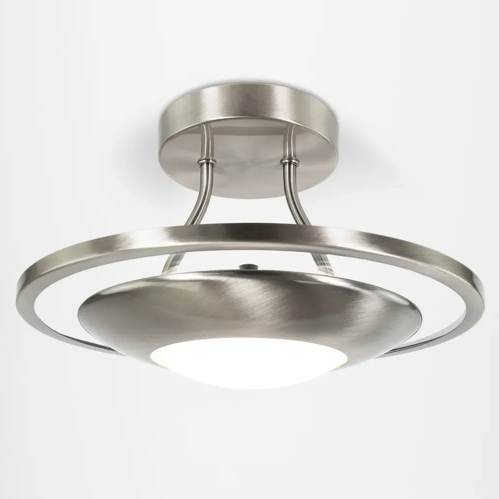 Semi Flush LED Ceiling Light with Glass Diffuser - Silver