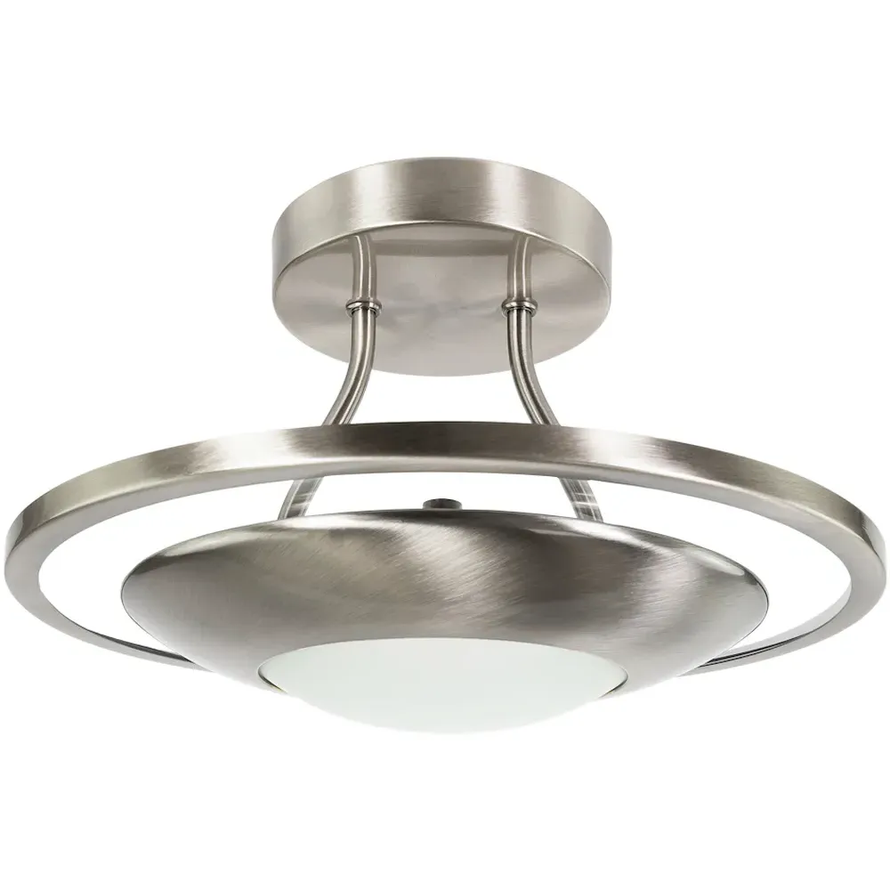 Semi Flush LED Ceiling Light with Glass Diffuser - Silver