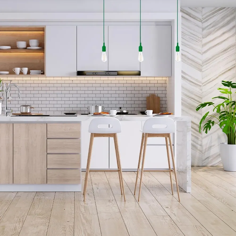 Silicone Pendant Light with Braided Cable - Green