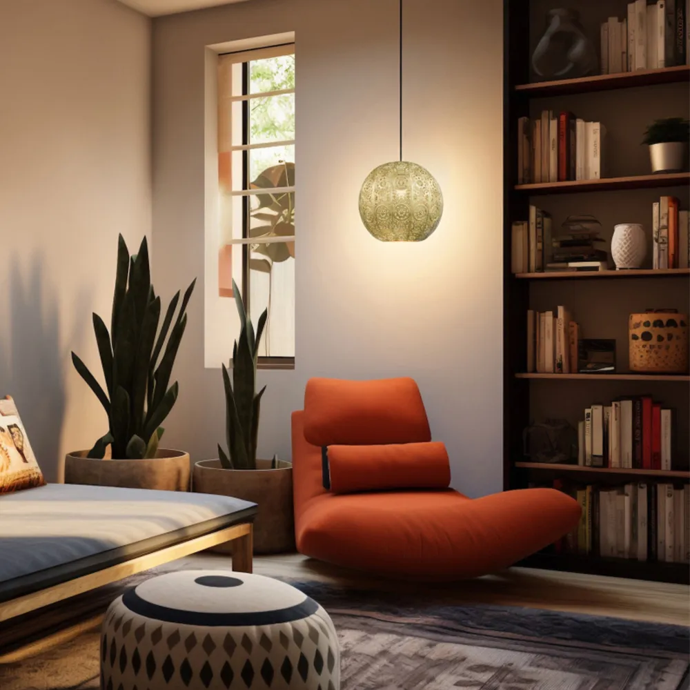 Spherical Moroccan Pendant Shade - Satin Gold, Metal