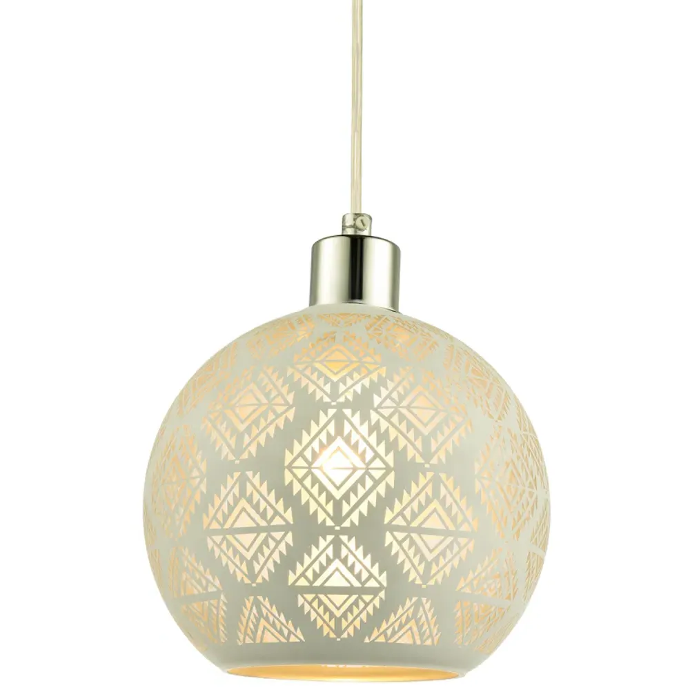 Spherical Pendant Light Shade with Laser Cut Diamond - White