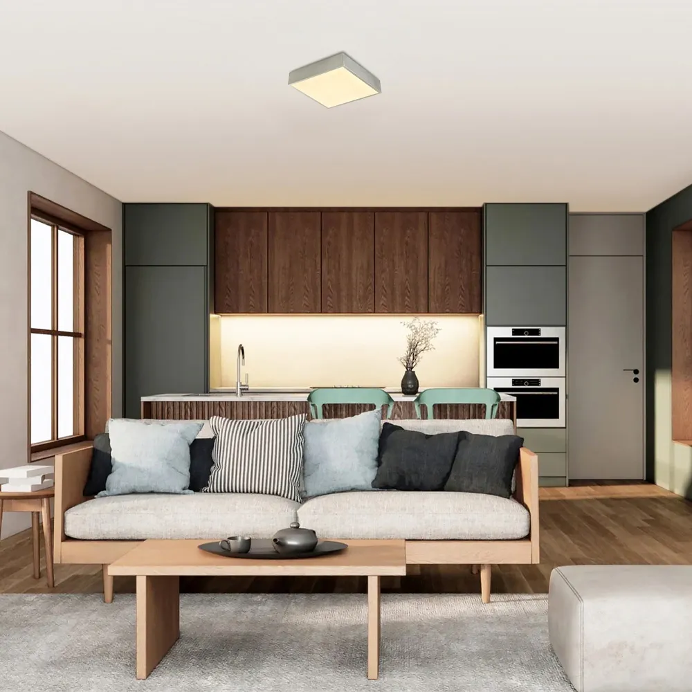 Square LED Flush Ceiling Light - Brushed Silver, Metal