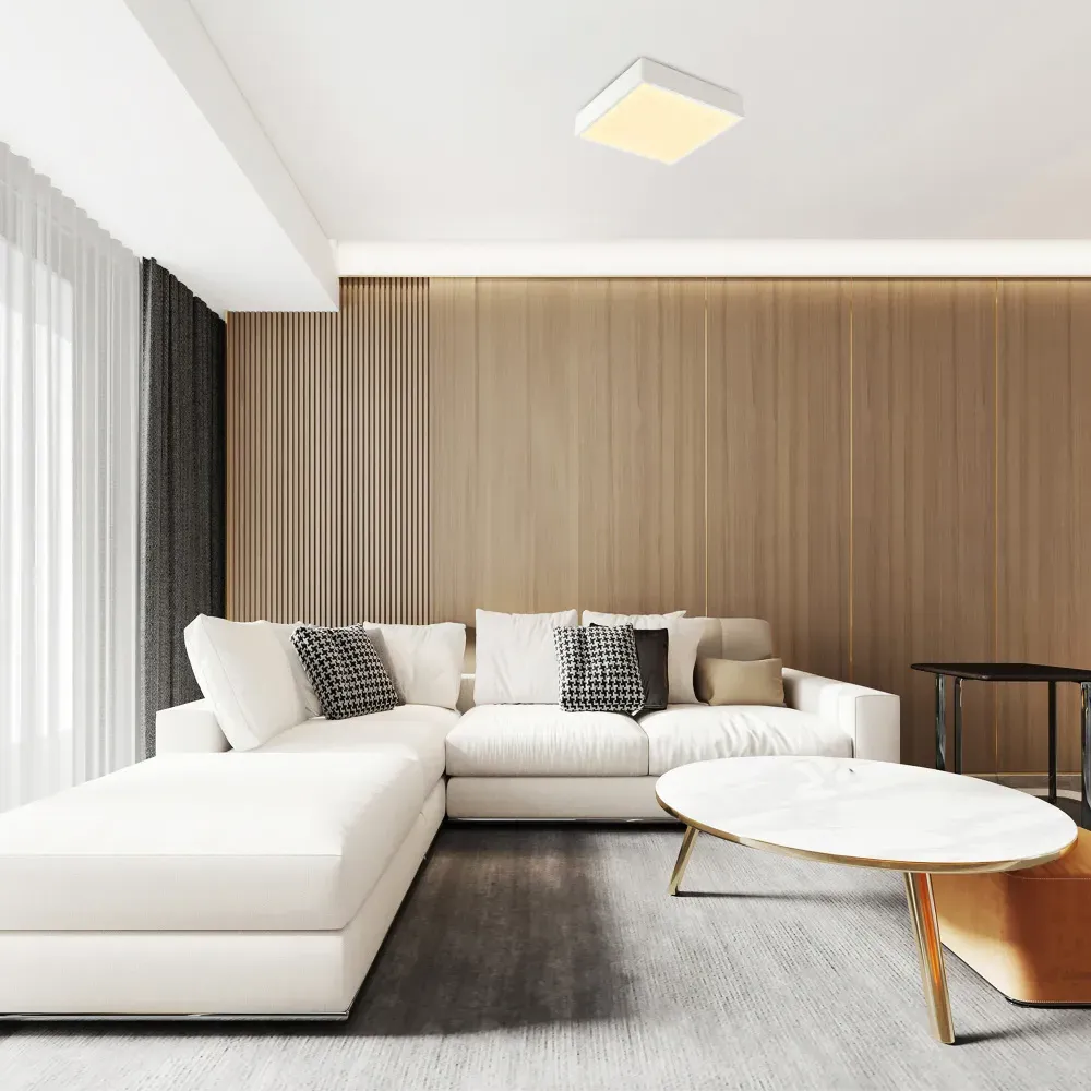 Square LED Flush Ceiling Light - Matte White, Metal