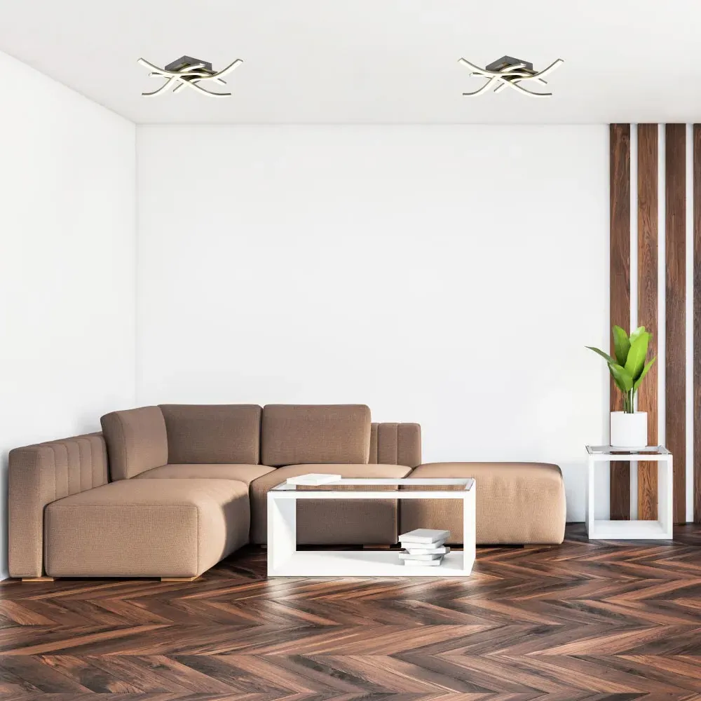 Square Satin Nickel Semi Flush LED Ceiling Light - Silver