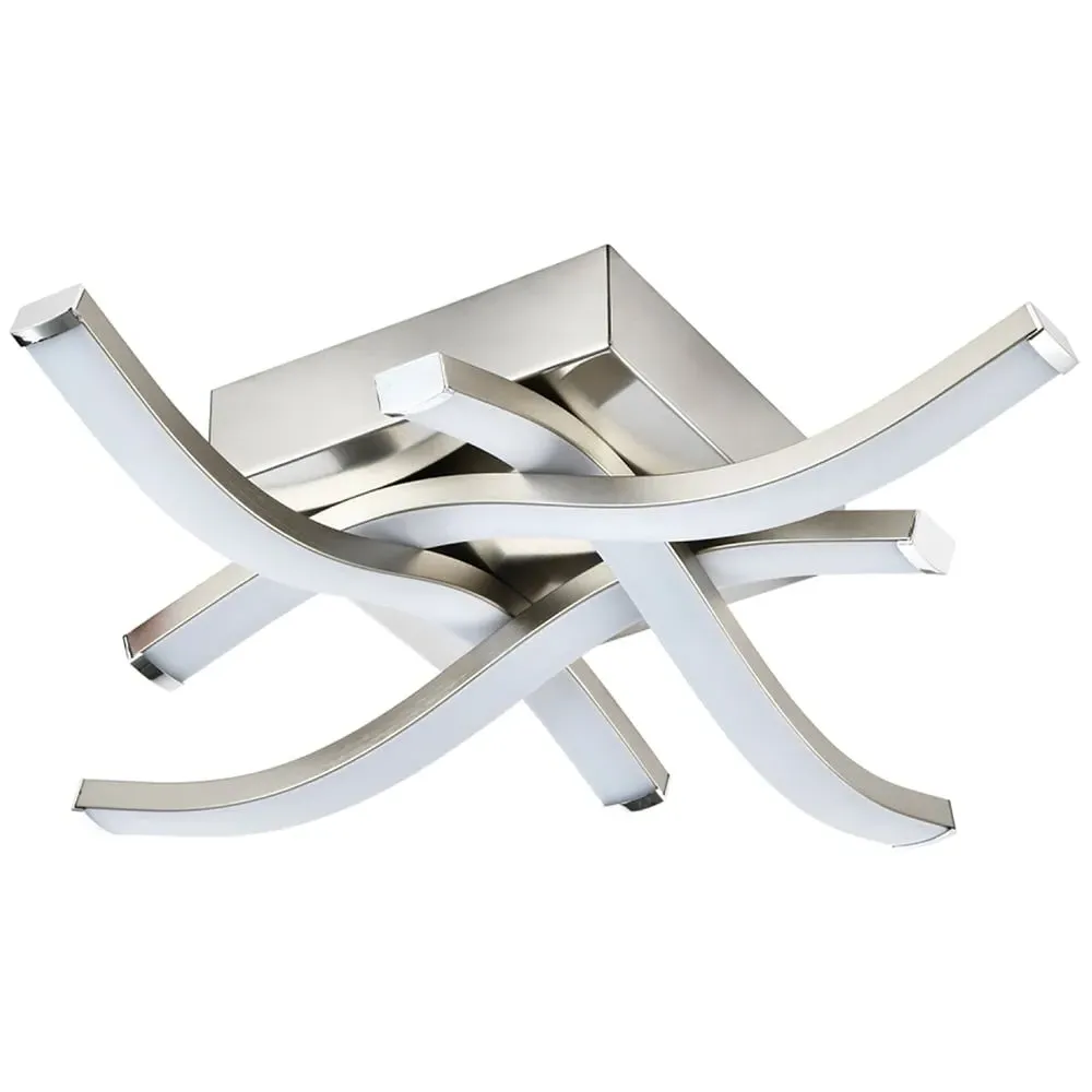 Square Satin Nickel Semi Flush LED Ceiling Light - Silver