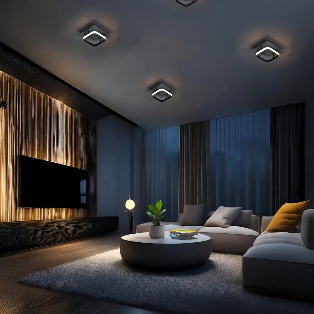 Square Strip LED Ceiling Light Fitting - Black