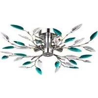 Teal Acrylic Leaves Chrome Semi Flush Ceiling Light