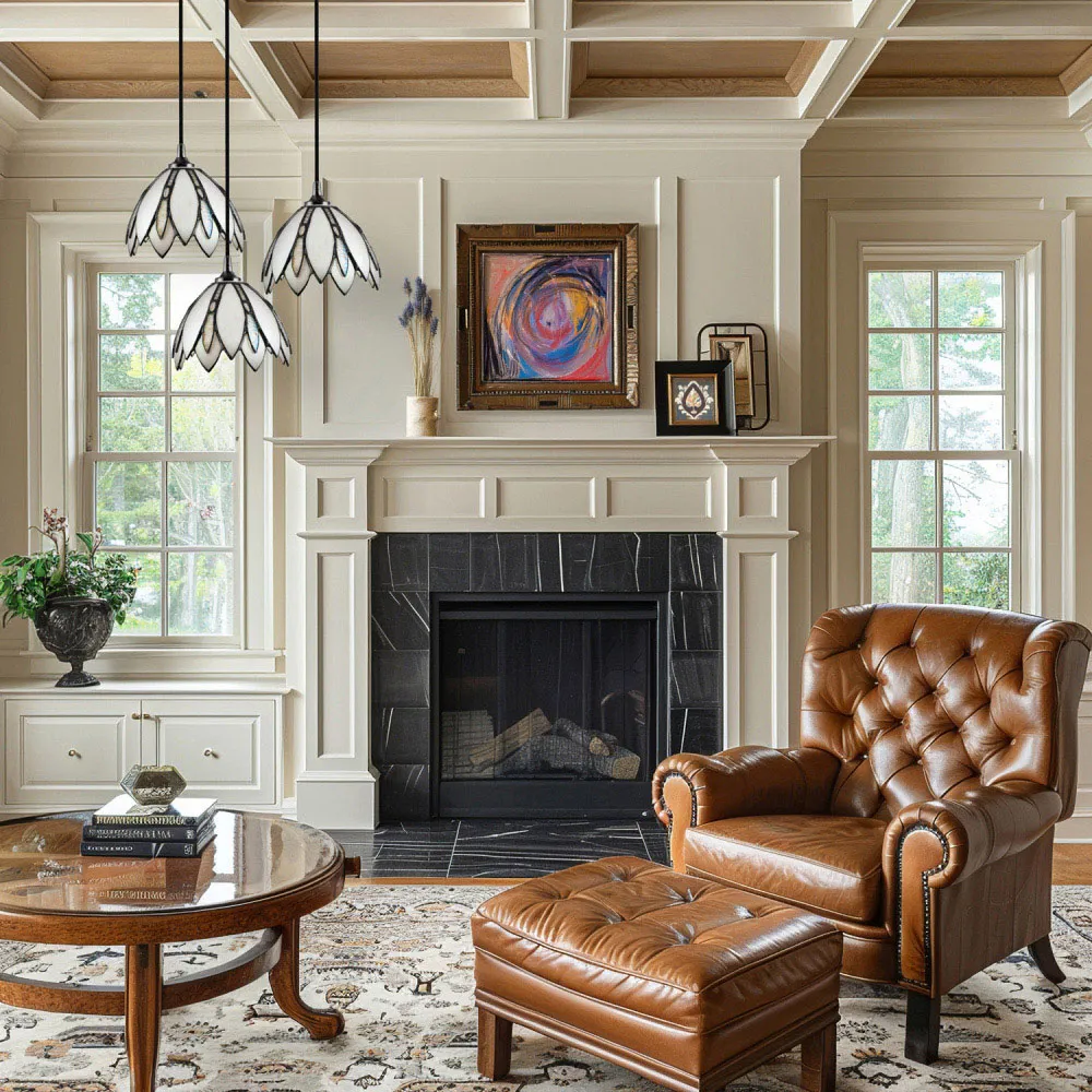 Tiffany Floral Pendant Lamp Shade - White, Glass