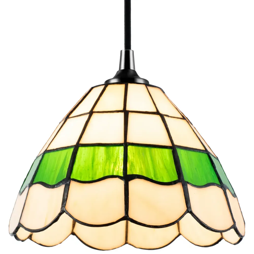 Tiffany Round Pendant Lighting Shade - Green, Stained Glass