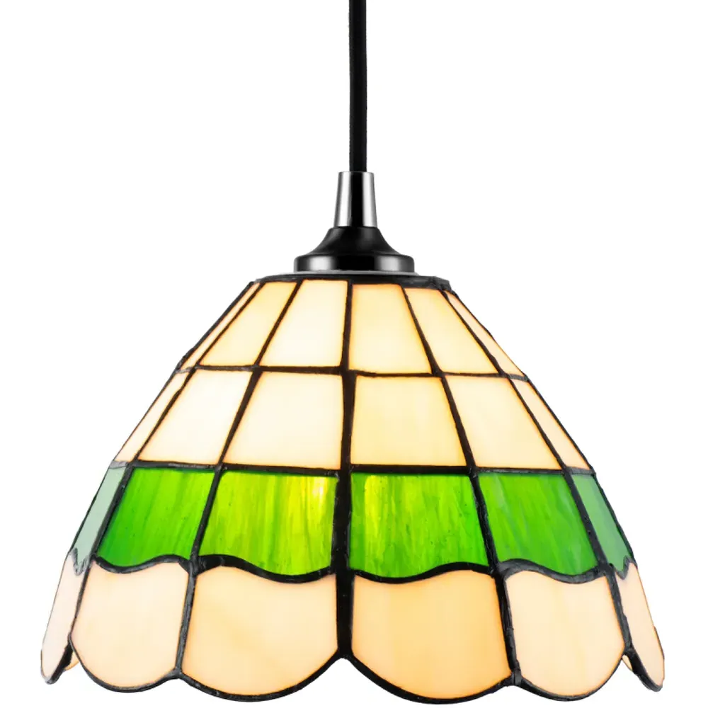 Tiffany Round Pendant Lighting Shade - Green, Stained Glass