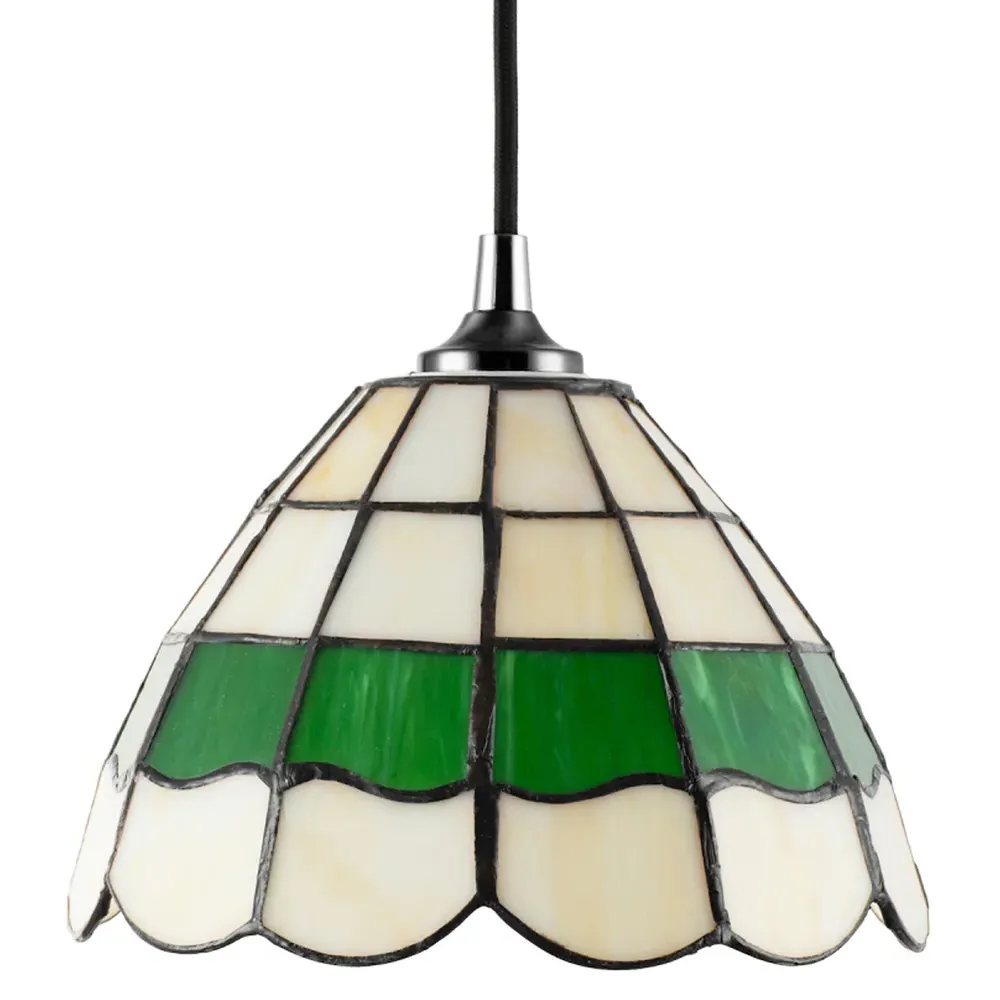 Tiffany Round Pendant Lighting Shade - Green, Stained Glass