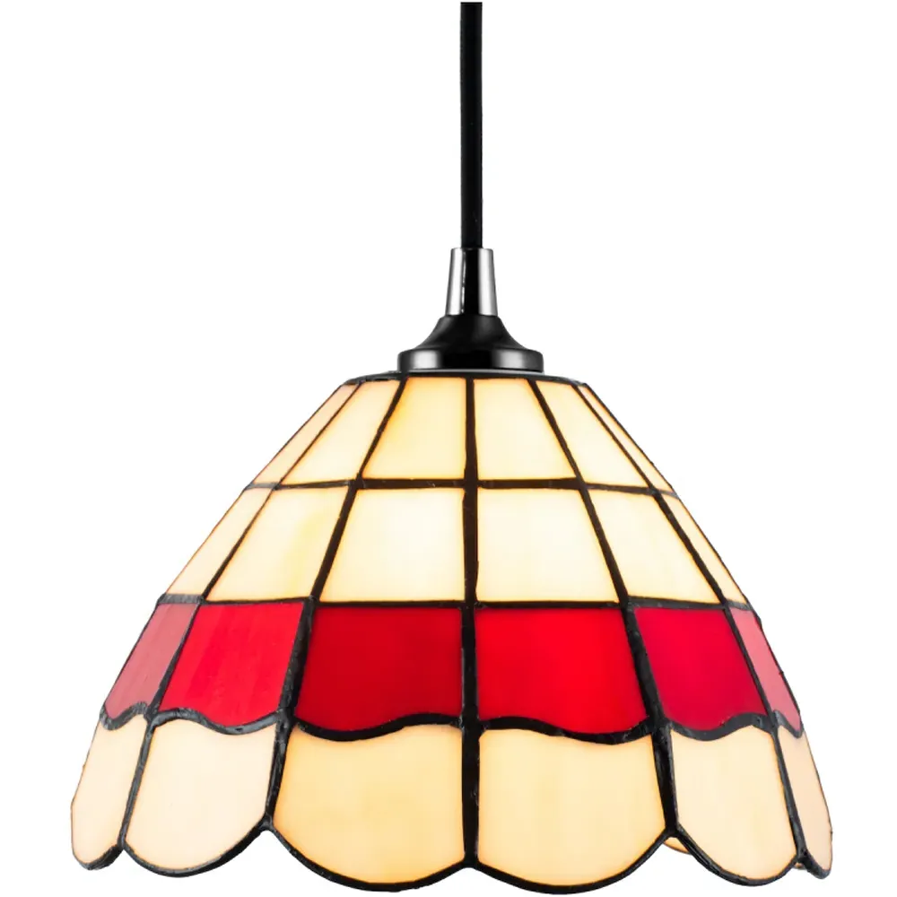 Tiffany Round Pendant Lighting Shade - Red, Stained Glass