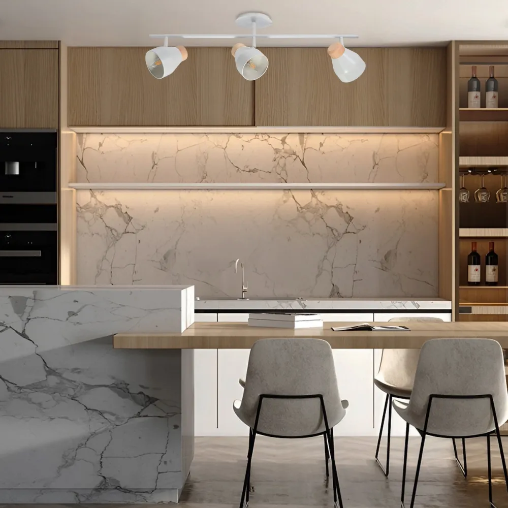 Triple Bar Spot Ceiling Light - Dove Grey, Rubber Wood