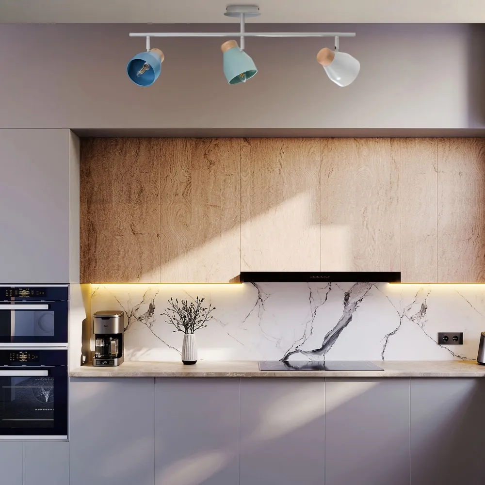 Triple Bar Spot Ceiling Light - Grey, Wood