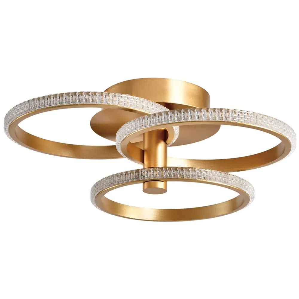 Triple Ring LED Ceiling Light with Crystal Effect - Gold image