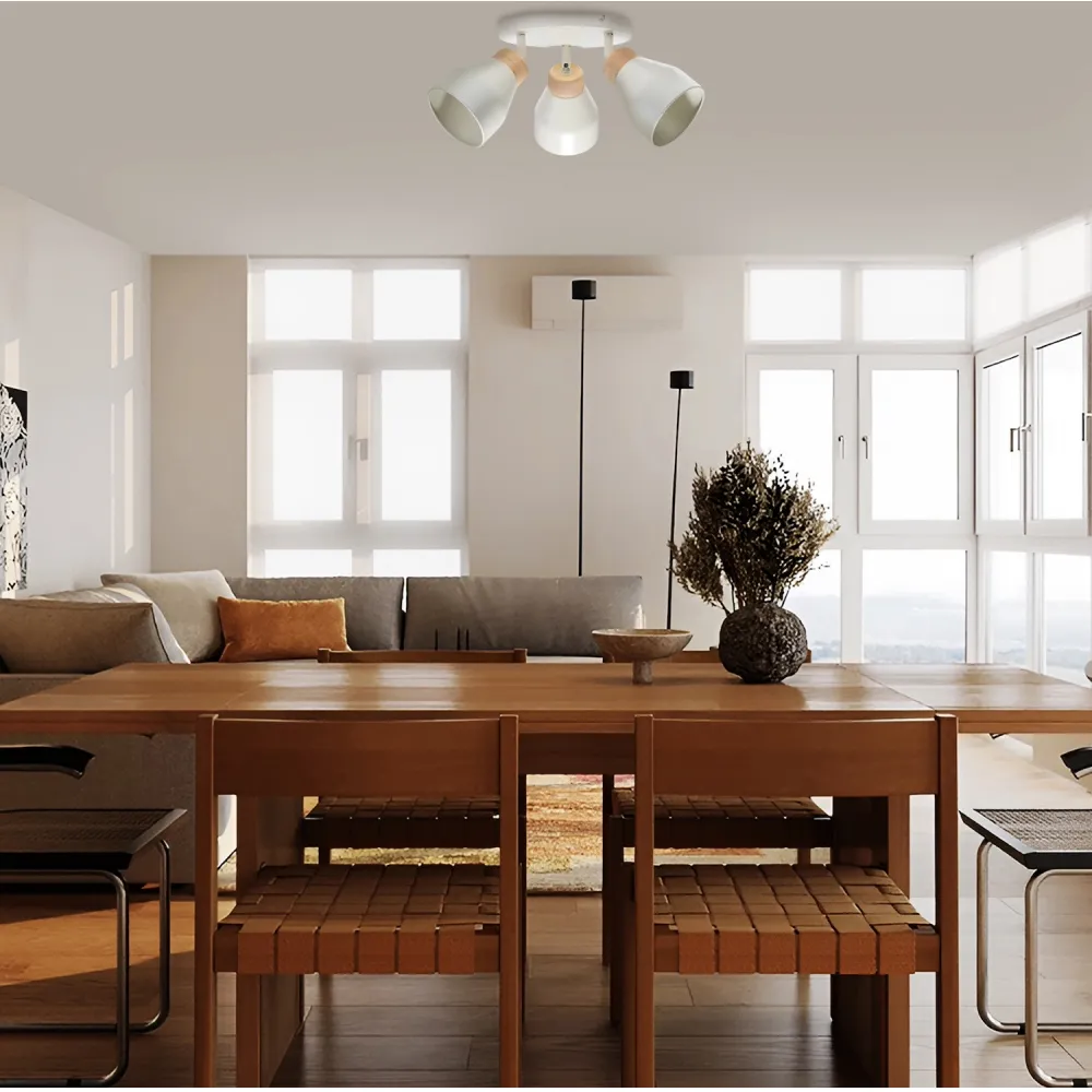 Triple Spot Ceiling Light - Dove Grey, Rubber Wood