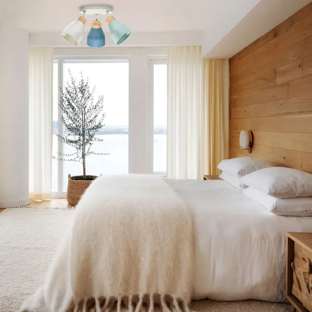 Triple Spot Ceiling Light with Wooden Trims - Multi