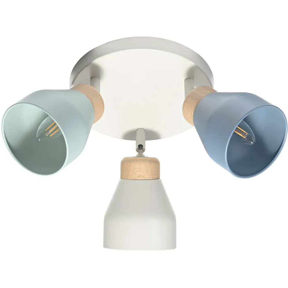 Triple Spot Ceiling Light with Wooden Trims - Multi