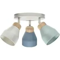 Triple Spot Ceiling Light with Wooden Trims - Multi