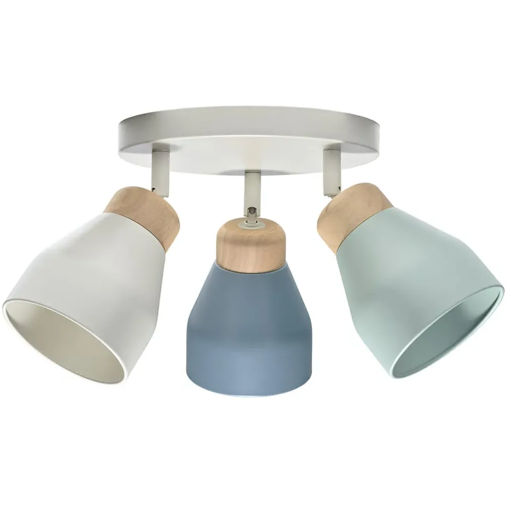 Triple Spot Ceiling Light with Wooden Trims - Multi