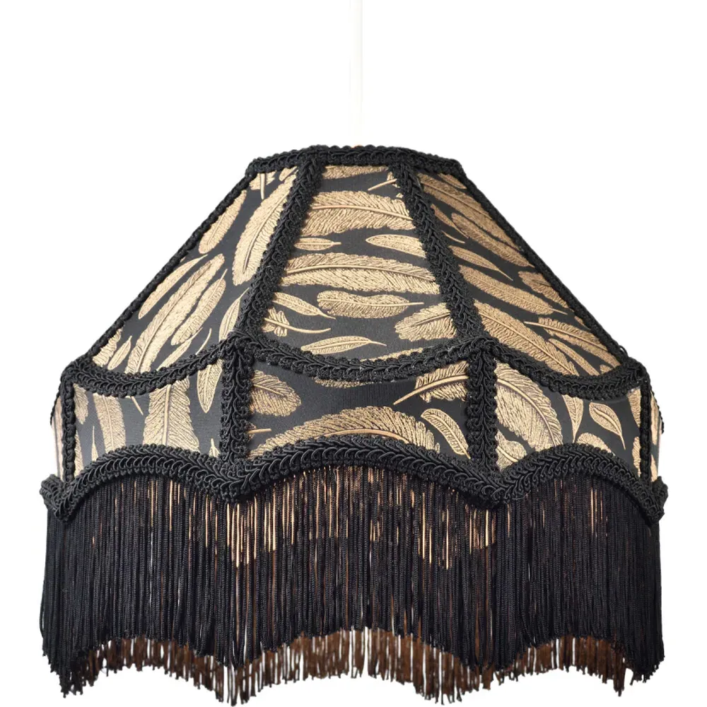 Victorian Empire Pendant Shade with Tassels - Black, Fabric