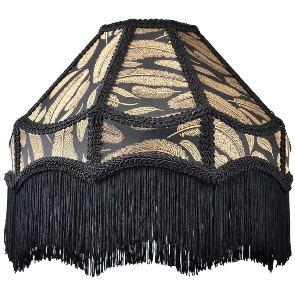 Victorian Empire Pendant Shade with Tassels - Black, Fabric image