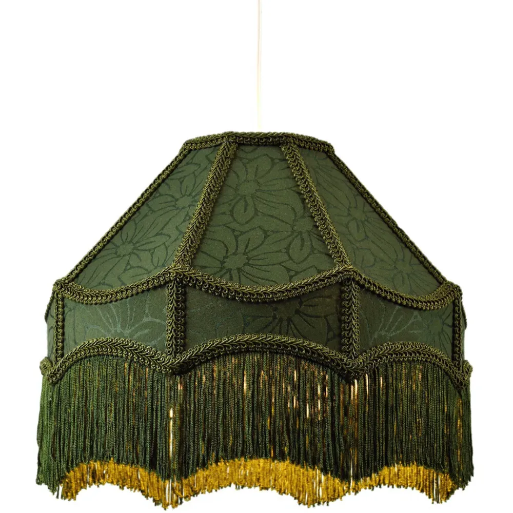 Victorian Empire Pendant Shade with Tassels - Green, Fabric