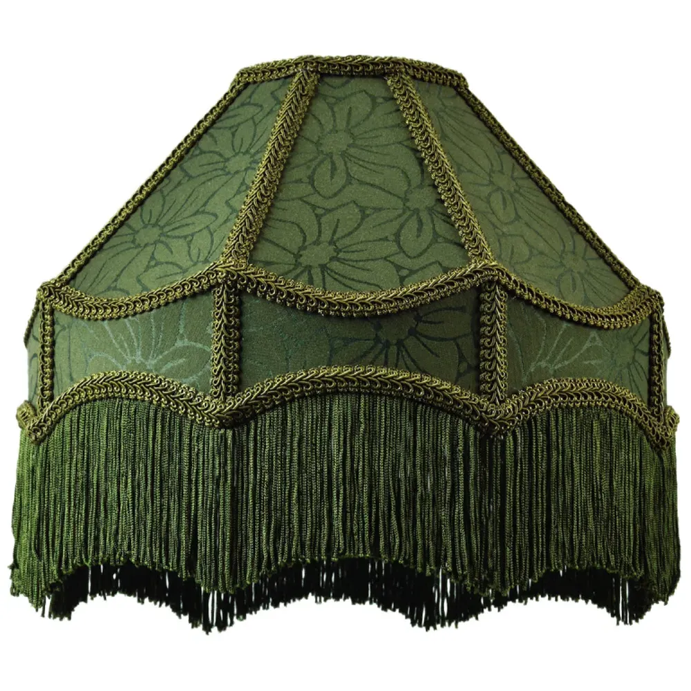Victorian Empire Pendant Shade with Tassels - Green, Fabric